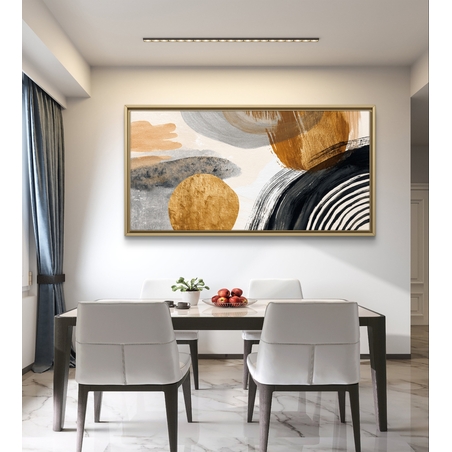 תמונת קנבס אבסטרקט מודרני בשחור, אפור ולבן עם נגיעות זהב וטקסטורה גרפית