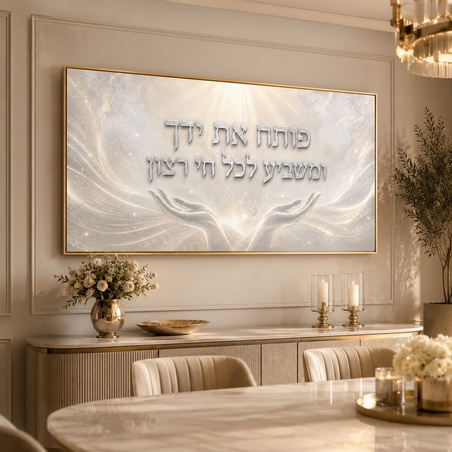 אור השפע הבהיר – תמונת קנבס לרוחב פותח את ידך לסלון | RB4061