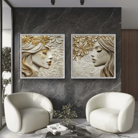 זוג תמונות קנבס מרובעות לסלון 