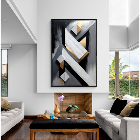 תמונה לסלון או למשרד אבסטרקט גוונים של שחור וזהב מודפסת על קנבס דגם 567444
