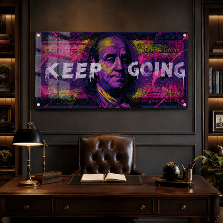 Keep Going ניאון – תמונת זכוכית מוטיבציה דרמטית למשרד – דגם DK5484