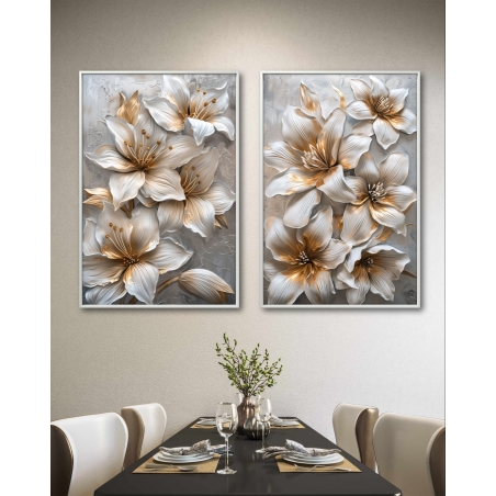 זוג תמונות קנבס לסלון בסגנון פרחוני 