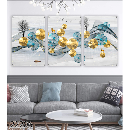 שלישיית תמונות לפינת אוכל או לסלון מודפסות על זכוכית דגם 22206