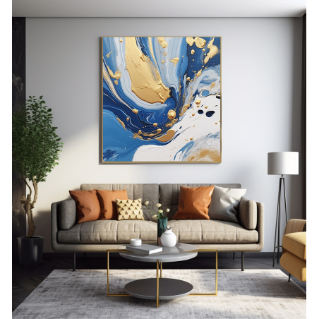 תמונת קנבס אבסטרקט מודרני כחול לבן וזהב דגם 76244