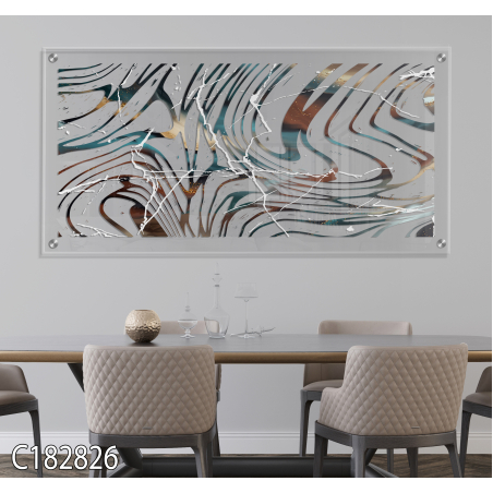 תמונת זכוכית ייחודית מופשט צבעוני עם רקע שקוף לסלון למשרד או לחדר עבודה דגם C182826