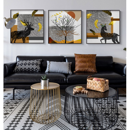 שלישיית תמונות מרובעות לסלון על קנבס עם אפשרות זיגוג דגם 4104859