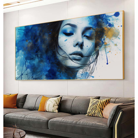 תמונת קנבס מעלפת פרצוף יפייפה במריחות צבע כחול דגם - L52013