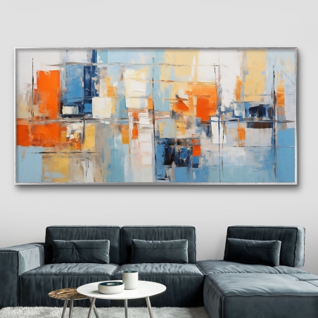 תמונת קנבס סגנון אבסטרקט גיאומטרי גוונים תכלת/כתום דגם - A58002