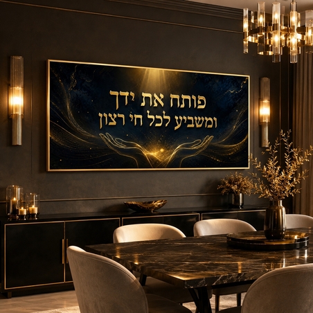 אור השפע שחור זהב – תמונת קנבס לרוחב פותח את ידך לסלון | RB4063