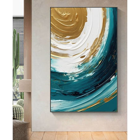 תמונה לסלון או למשרד גוונים של טורקיז וזהב מודפסת על קנבס דגם 3006238