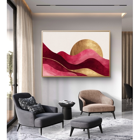גלי בורדו, ורוד וזהב – תמונת קנבס אבסטרקטית אלגנטית | CP4523