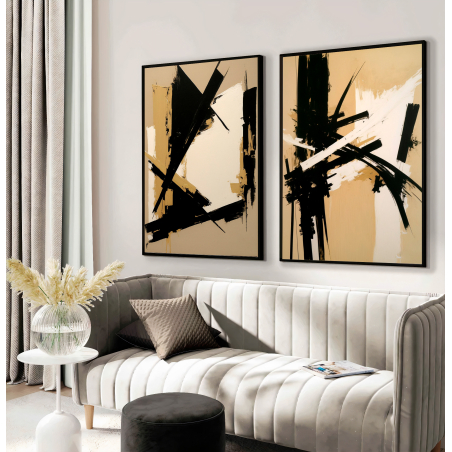 זוג תמונות על קנבס אבסטרקט לסלון למשרד או לחדר השינה דגם 769003