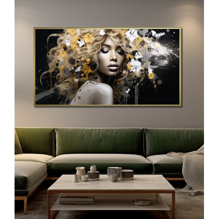 תמונת קנבס מיוחדת גוונים של שחור לבן וזהב לסלון דגם 280724