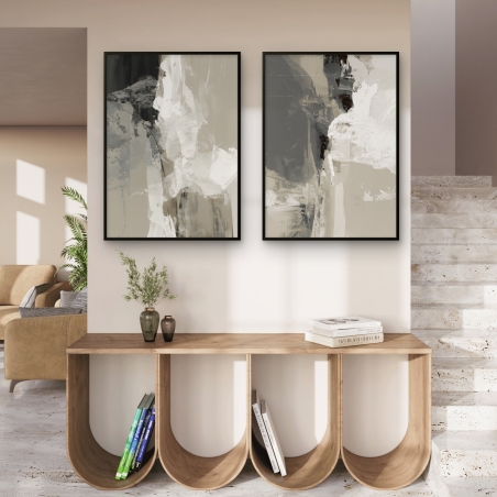 זוג תמונות קנבס מופשטות בגווני בז' ואפור בעיצוב מודרני מקולקציית NEXTGEN BY BAR מבית תכשיט לבית