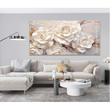 תמונת זכוכית פרחים לבנים דגם 310557