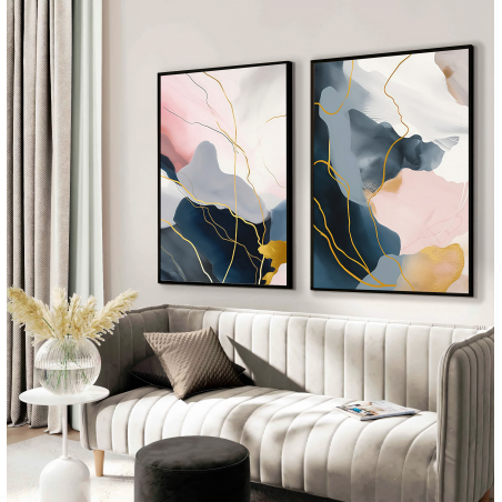 זוג תמונות על קנבס אבסטרקט לסלון למשרד או לפינת אוכל דגם-160714
