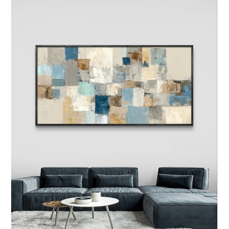 תמונת קנבס אבסטרקטית בגווני תכלת, בז' ואפור – תכשיט לבית