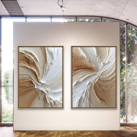 זוג תמונות קנבס בגווני בז' ולבן במרקם טבעי ותלת-ממדי מקולקציית NEXTGEN BY BAR מבית תכשיט לבית