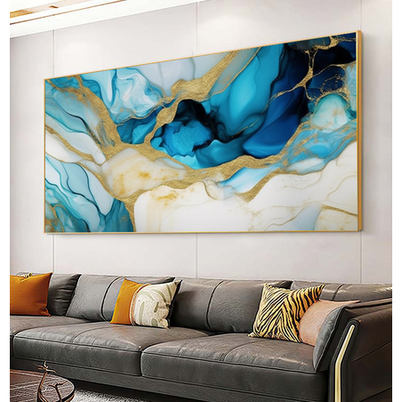 תמונת קנבס הורסת סגנון אבסטרקט גוונים כחול וזהב דגם - L52018