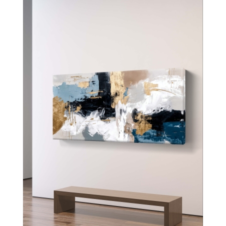 תמונת קנבס אבסטרקטית בגווני כחול, לבן וזהב, מודפסת על קנבס חלק מבית תכשיט לבית