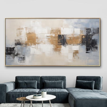 תמונת קנבס סגנון אבסטרקט גיאומטרי גוונים כהים חום/תכלת דגם - R41902