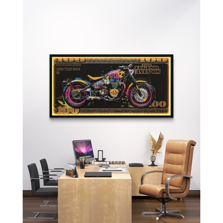 תמונת אופנוע גרפיטי על שטר 100 – אמנות LED על סוללות עם שלט רחוק--מידה 123-63 ס