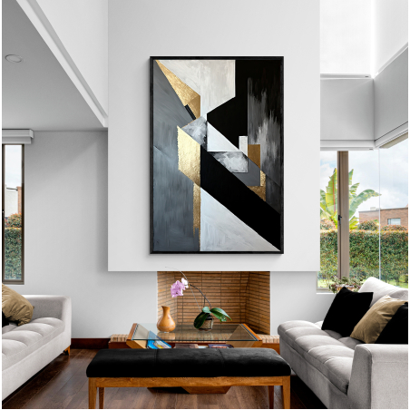 תמונה לסלון או למשרד אבסטרקט גוונים של שחור וזהב מודפסת על קנבס דגם 567445