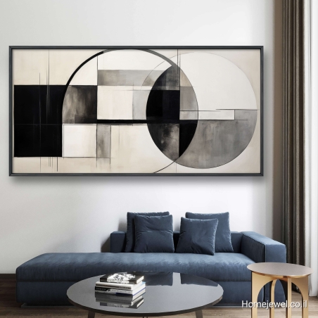 תמונת קנבס ממוסגרת אבסטרקט שחור לבן דגם 309232