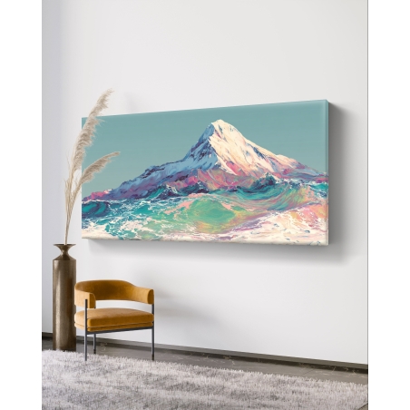 תמונת קנבס לרוחב של הר מושלג בצבעי פסטל רכים מבית תכשיט לבית, בעיצוב אמנותי מודרני