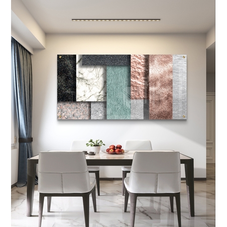 תמונת זכוכית לרוחב עם קומפוזיציה של שכבות טקסטורה בגוונים טבעיים ומודרניים