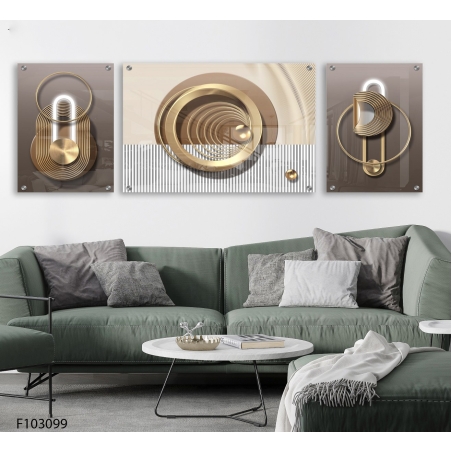 תמונה מעוצבת יוקרתית לפינת אוכל או לסלון בתלת מימד מחולקת ל3 חלקים לסלון או למשרד מודפסת על זכוכית דגם F103099