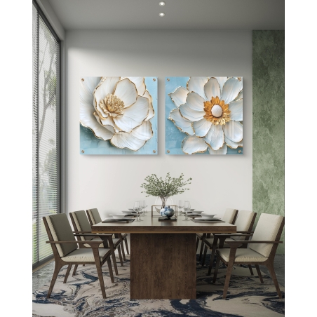 זוג תמונות זכוכית מרובעות לסלון 