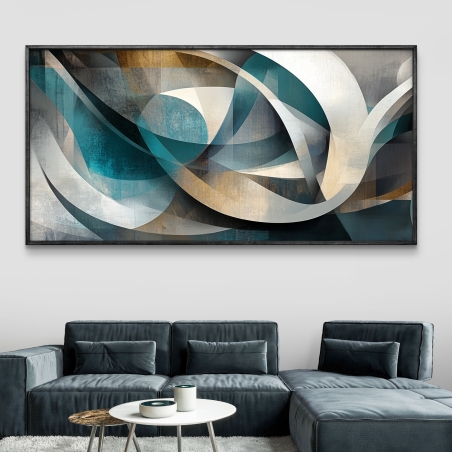 תמונת קנבס לסלון/חדר שינה , טורקיז/זהב 
