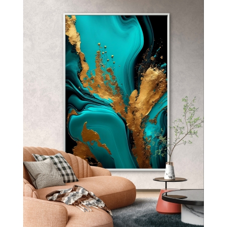 תמונת קנבס מהממת בסגנון אבסטרקט גוונים טורקיז וזהב דגם - A30083