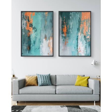 זוג תמונות קנבס לסלון בסגנון אבסטרקט 