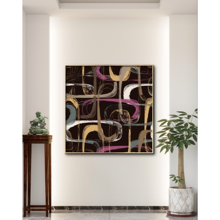 תמונת קנבס מרובעת סגנון גיאומטרי צבעוני , גוון סגול ושחור דגם - A69506