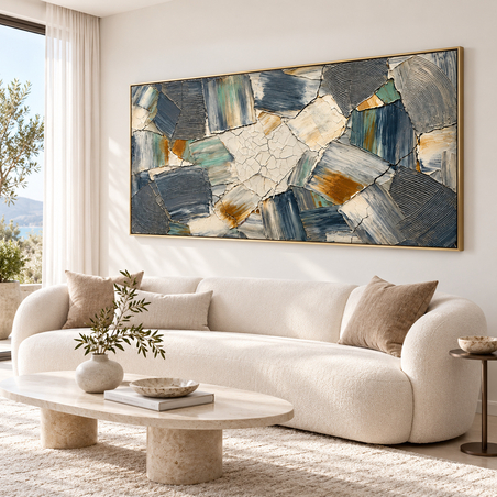 תמונת קנבס פרימיום אבסטרקט שכבות כחול אפור וזהב | דגם PR2062