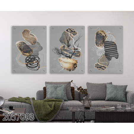 שלישיית תמונות לסלון מודפסות על זכוכית דגם 2057093