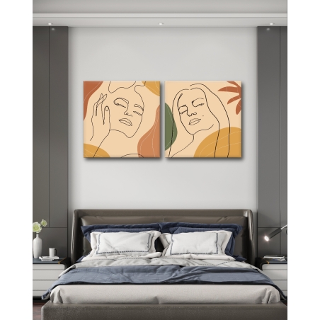 זוג תמונות מרובעות לחדר שינה בסגנון קו אחד 