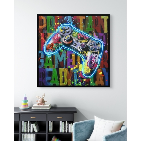 תמונת גיימינג מוארת עם שלט רחוק וסוללות – שלט קונסולה גרפיטי LED - מידה 83*83 ס