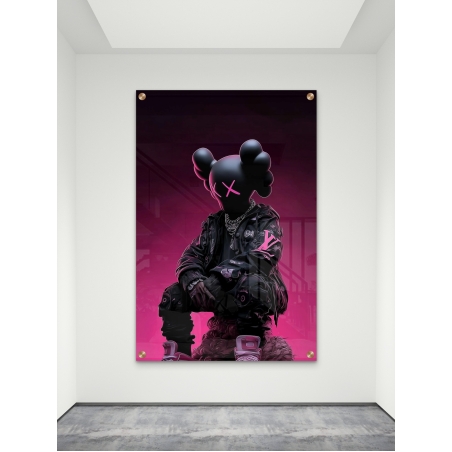 תמונת זכוכית יוקרתית בעיצוב מודרני של דמות אורבנית כהה בגווני שחור וניאון ורוד, מקולקציית NEXTGEN BY BAR מבית תכשיט לבית.