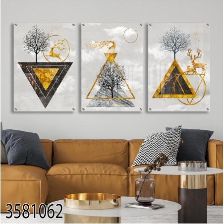 שלישיית תמונות לפינת אוכל או לסלון מודפסות על זכוכית דגם 3581062