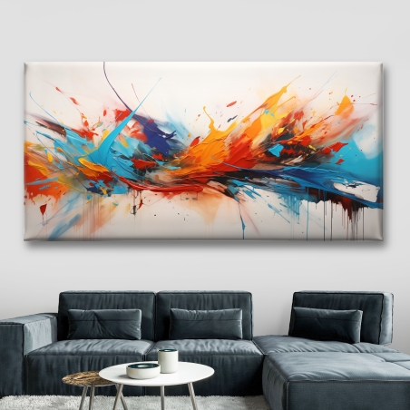 תמונת קנבס סגנון אבסטרקט זריקות צבע גוונים תכלת/אדום/כתום דגם - B70003