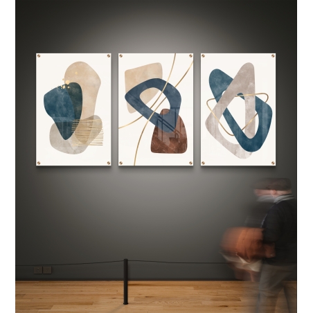 שלישיית תמונות זכוכית בגוונים מודרניים ועיצוב אבסטרקטי מתוך קולקציית תכשיט לבית