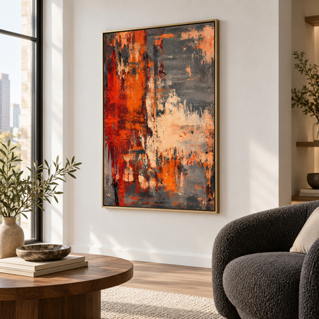 תמונת קנבס מופשטת כתום ואפור | דגם BK2082