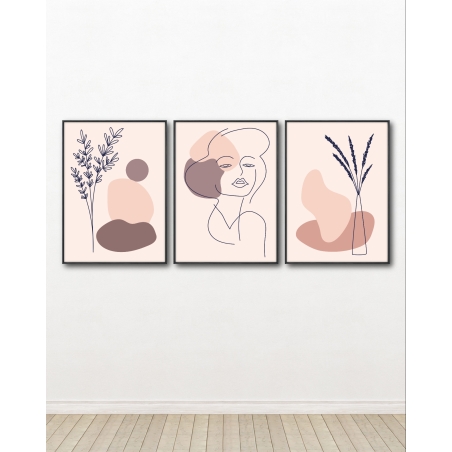 שלשה על קנבס כותנה לסלון בסגנון קו אחד 