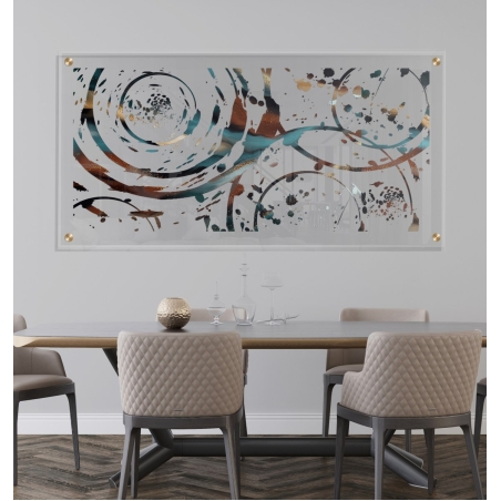 תמונת זכוכית ייחודית מופשט צבעוני עם רקע שקוף לסלון למשרד או לחדר עבודה דגם C182833