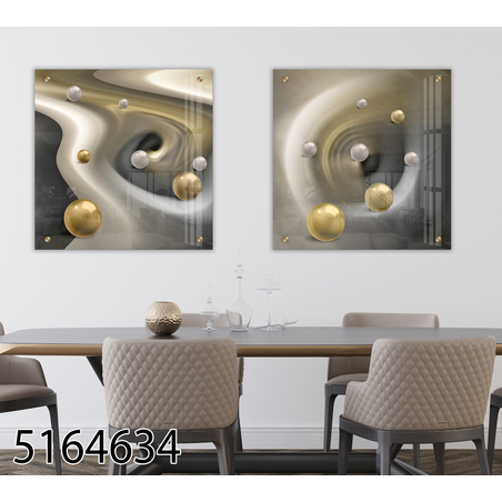 זוג תמונות אבסטרקט תלת מימד בהדפסה ישירה על זכוכית דגם 5164634