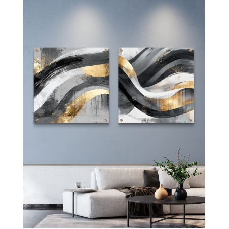 זוג תמונות זכוכית מרובעות לסלון 