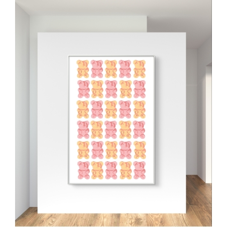 תמונה של דובוני גומי בצבעי פסטל ורוד וצהוב, מסודרים בשורות בעיצוב רטרו, מתוך קולקציית NEXTGEN.